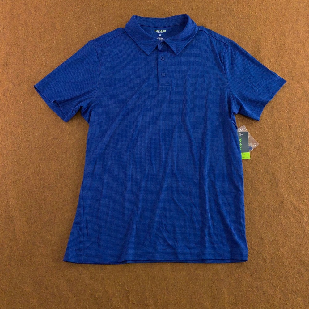 Tek Gear Mens Medium Blue Dry Tek Micro Grid Active Polo NWT